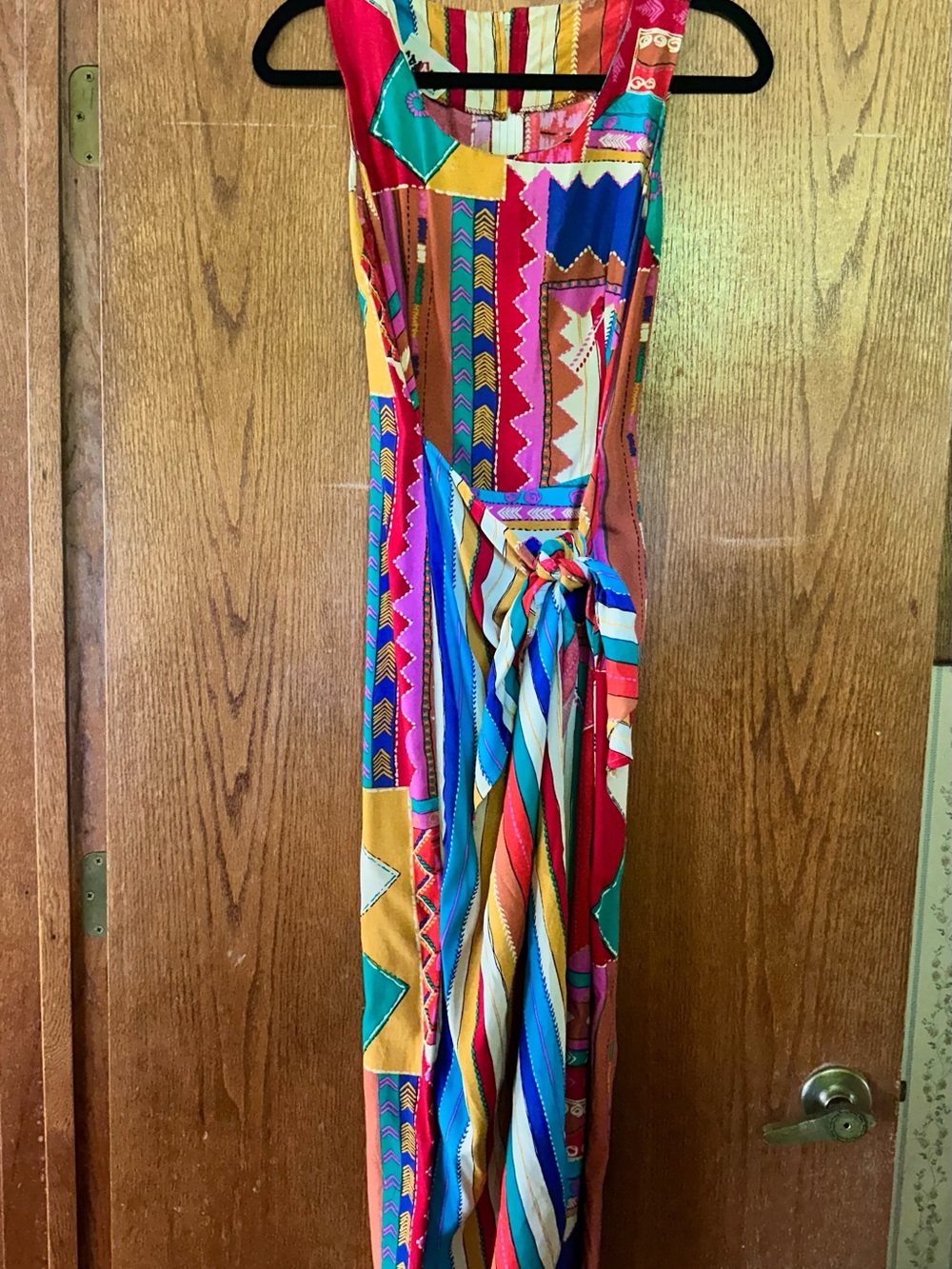 Vibrant Multicolor Sleeveless Maxi Dress - Bold Geometric Print